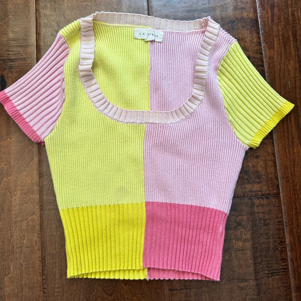 PacSun Ribbed Pink and Yellow Crop Top